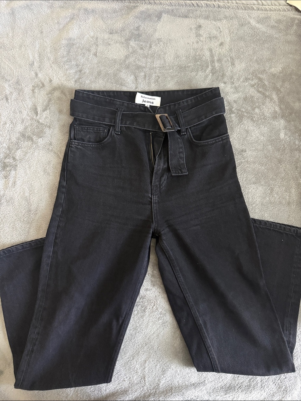 Reformation High-Rise Black Belted Jeans